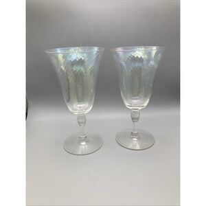 Set Of 2 Vintage West Virginia Iridescent Optical Swirl Drinking Glasses